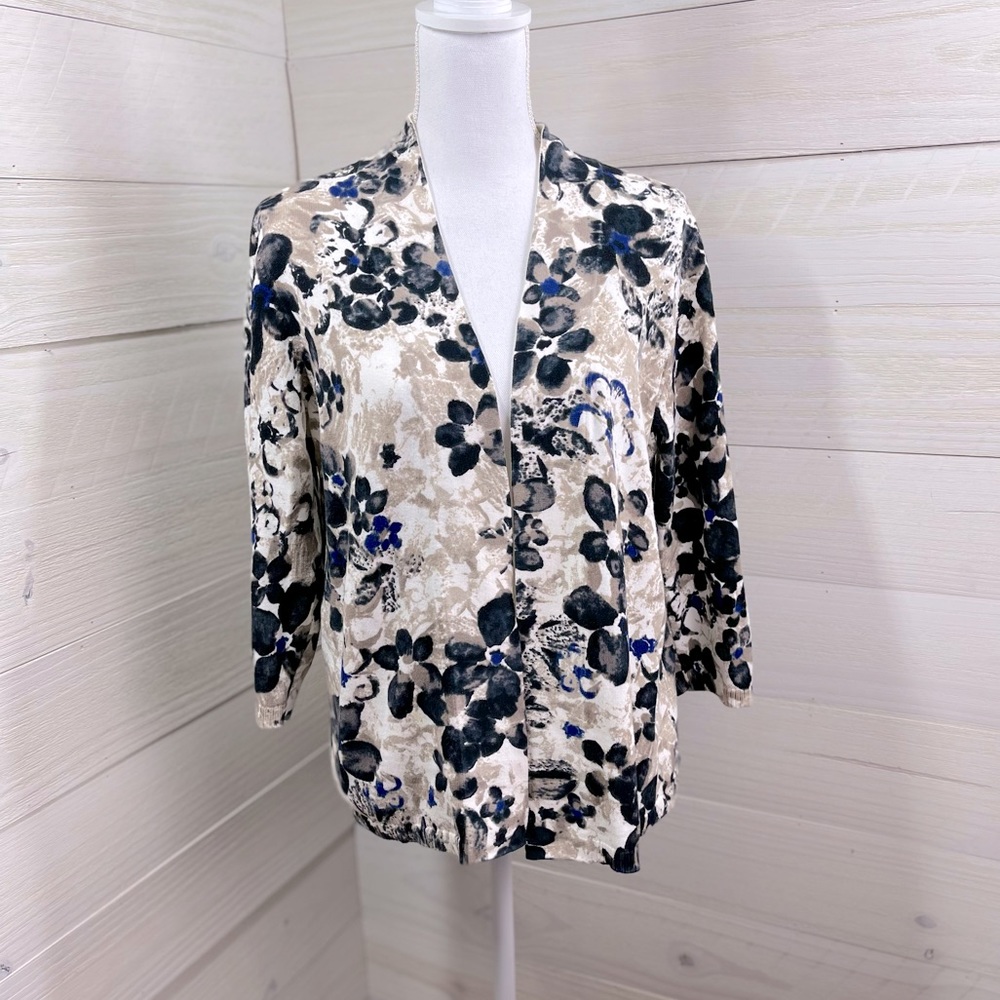 Talbots 100% Cotton Dark Floral Open Front Cardigan M FREE SHIP